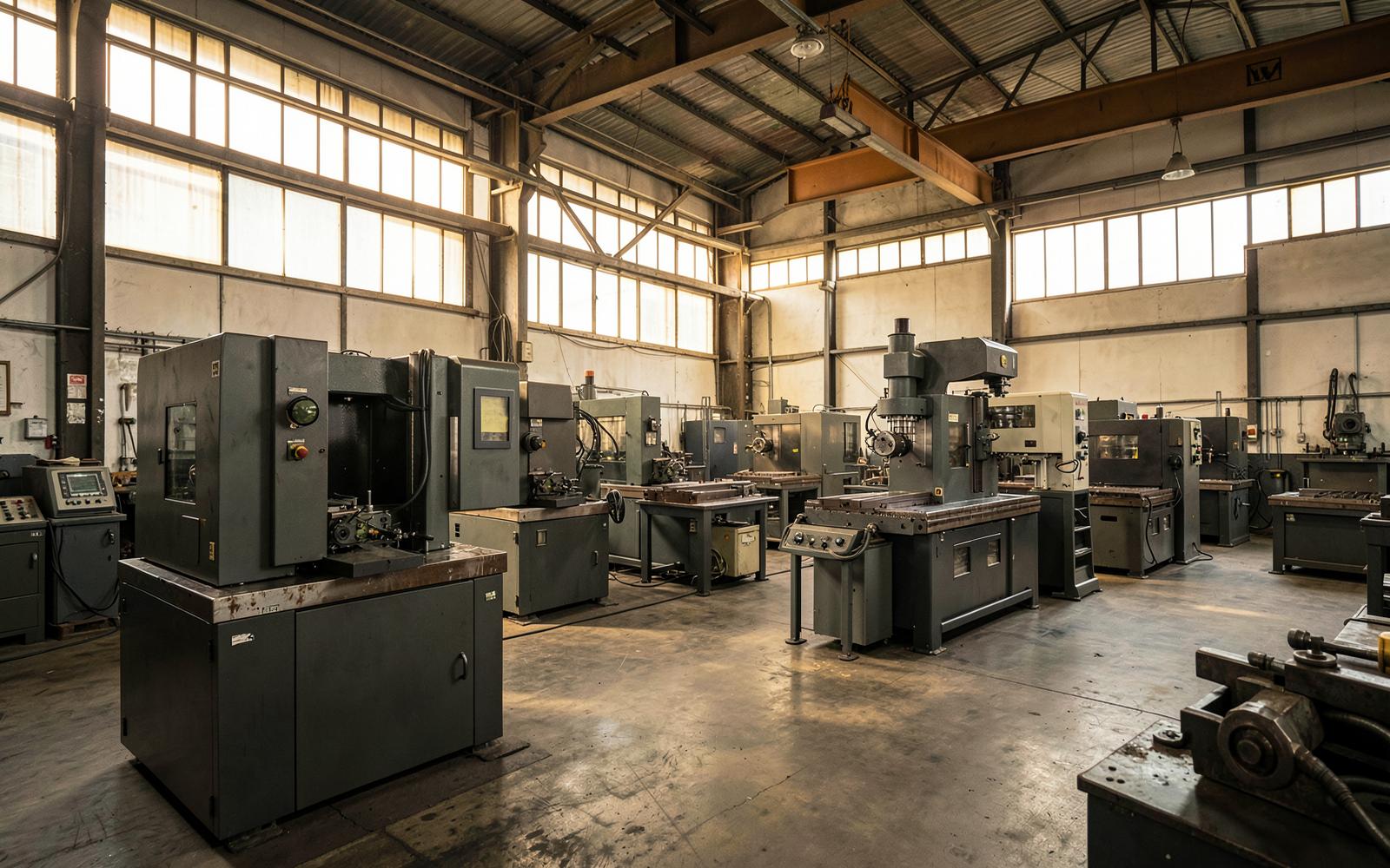 Oficina com máquinas industriais